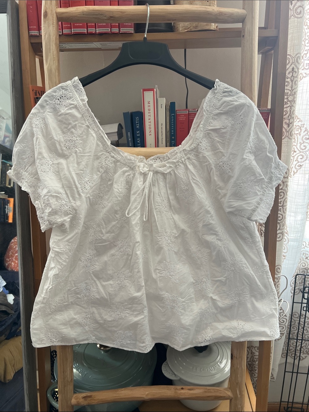 J. Crew White Embroidered Peasant Top